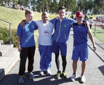 2013 Hopeiset SM-kisat P14-15 Orimattila vas. Santeri Lempiäinen (P14 kuula joukkuehopeaa), Keijo Rekola (valmentaja), Joona Forsgren P15 pituus ja 3-loikka hopeaa, Joonas Nurmi (P14 kuula, kiekko ja joukkuekuula hopeaa)
